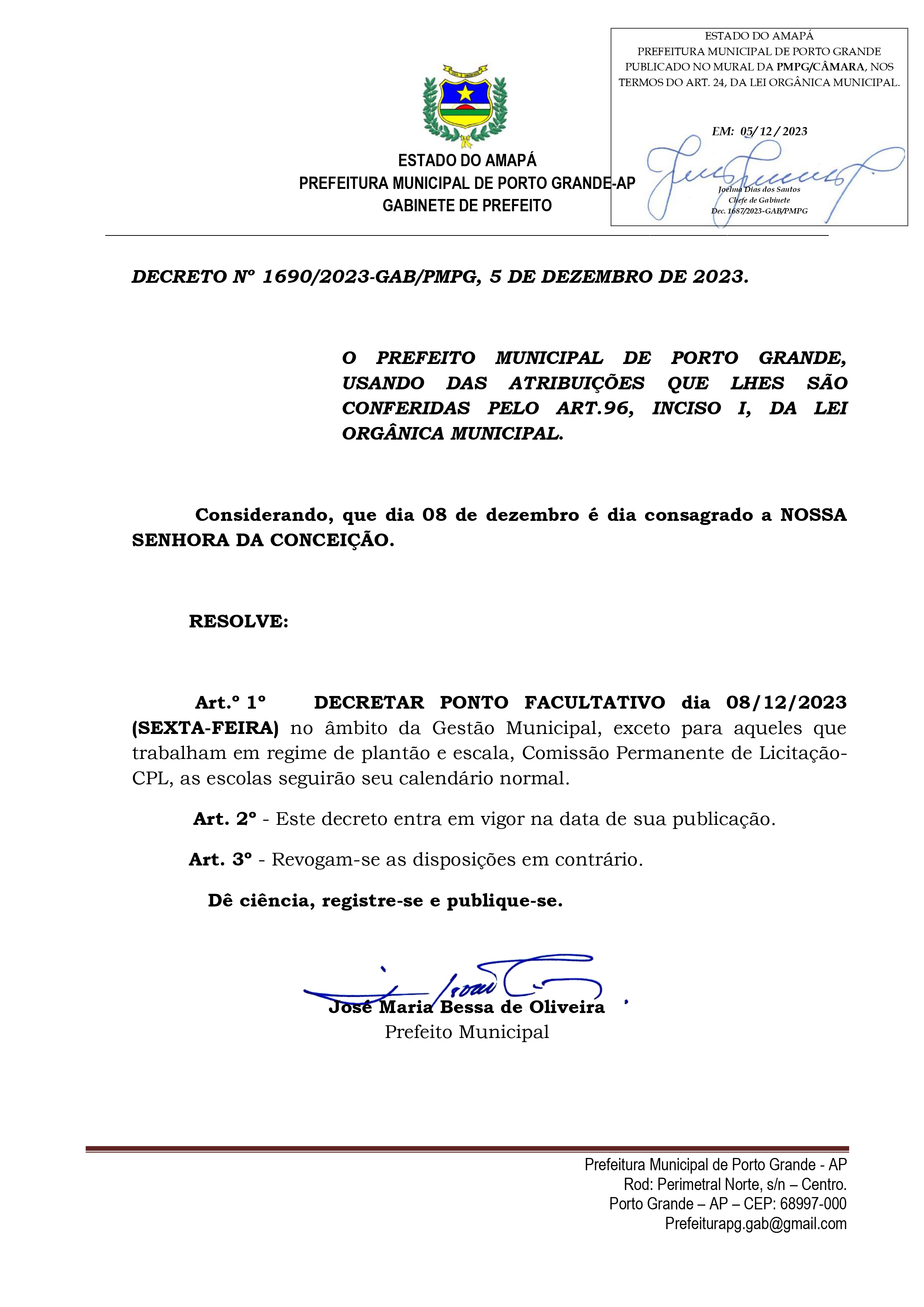 DECRETO Nº 1690/2023-GAB/PMPG